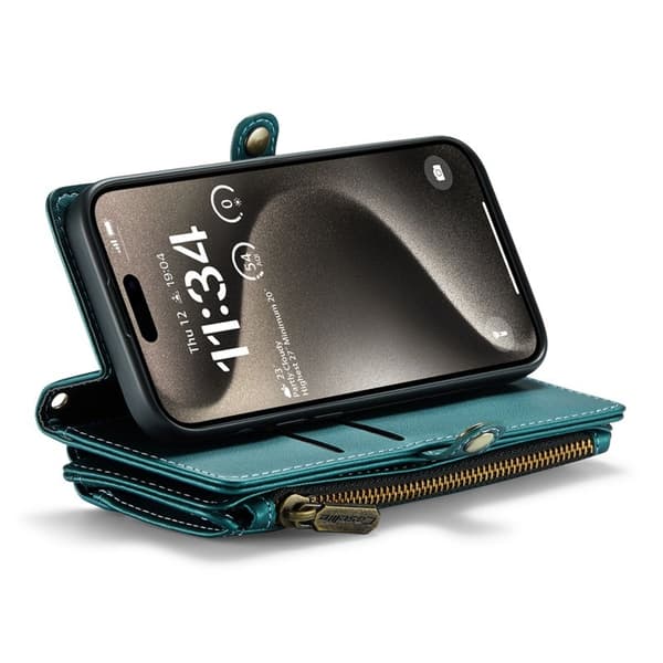 CASEME iPhone 15 Pro Plånboksfodral Konstläder med kortfack - Grön