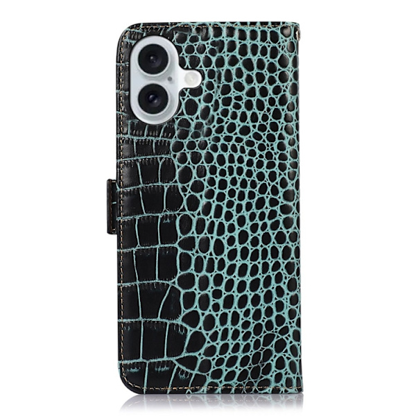 iPhone 17 Plånboksfodral Äkta Läder Crocodile - Grön Grön