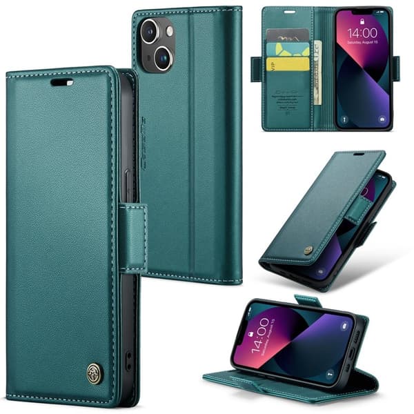 CASEME Plånboksfodral Konstläder till iPhone 15 RFID-Skydd - Grön