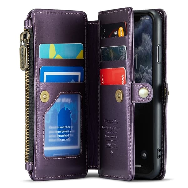 CASEME Plånboksfodral Konstläder för iPhone 11 Pro med kortfack - Lila