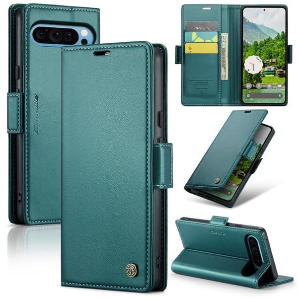 CASEME Plånboksfodral Konstläder för Google Pixel 9 Pro XL - Grön