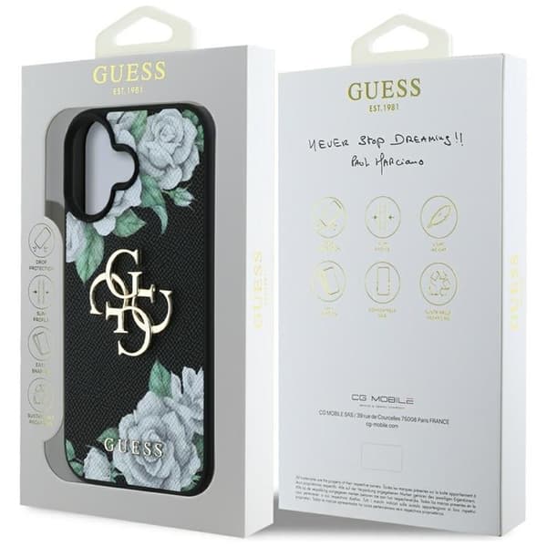 Guess Mobilskal till iPhone 16 Grained Roses Big 4G logo - Svart