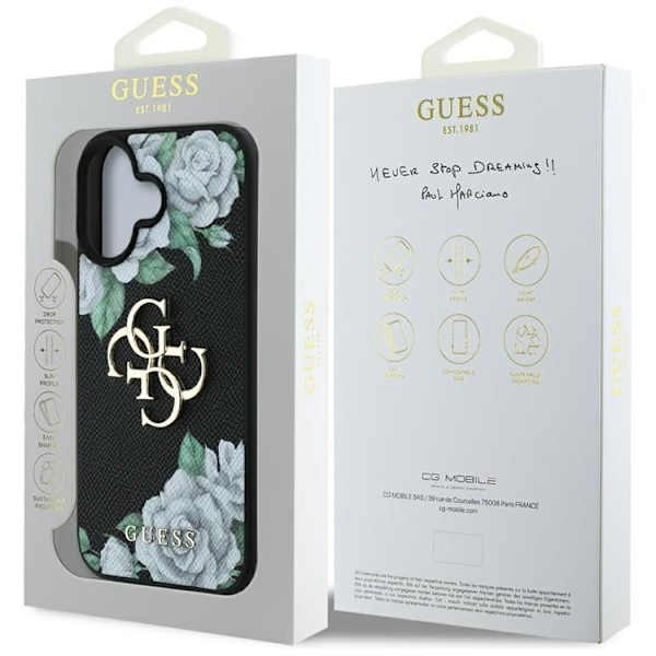 Guess Telefontaske til iPhone 16 Kornede Roser Stort 4G Logo - Sort