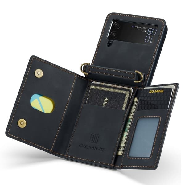 DG.MING Samsung Galaxy Z Flip3 5G Konstläder Plånboksfodral Svart