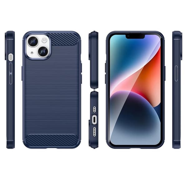 iPhone 14 Plus Skal Carbon Fiber Texture - Blå Blå