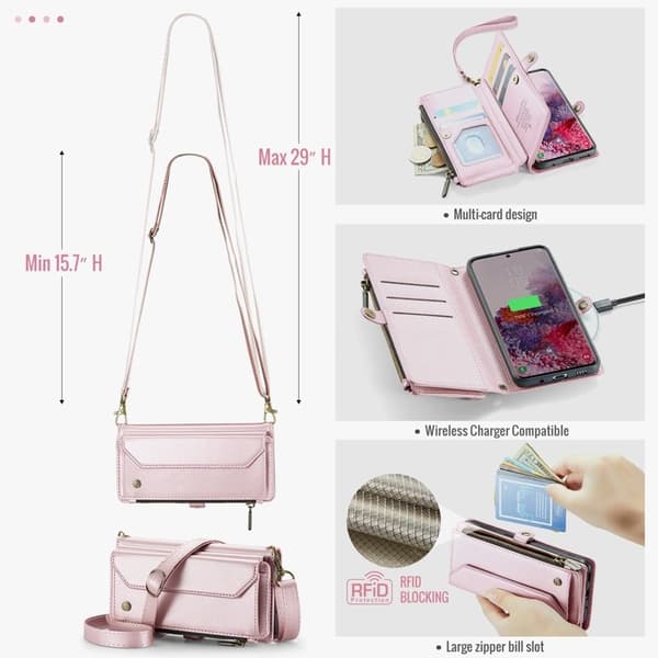 CASEME Plånboksfodral Konstläder för Samsung Galaxy S20 4G/5G - Rosa