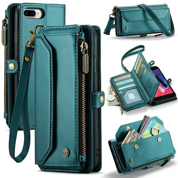 CASEME Plånboksfodral Konstläder för iPhone 6 Plus/7 Plus/8 Plus - Grön