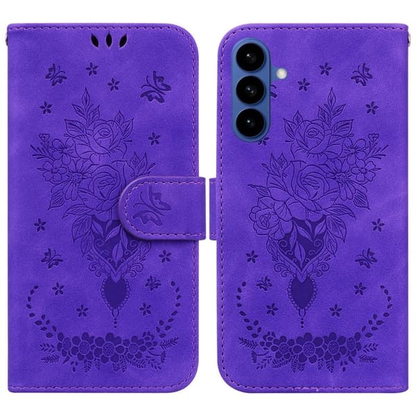 Samsung Galaxy S26 / S26 Pro Plånboksfodral Konstläder Butterfly Blomma - Lila