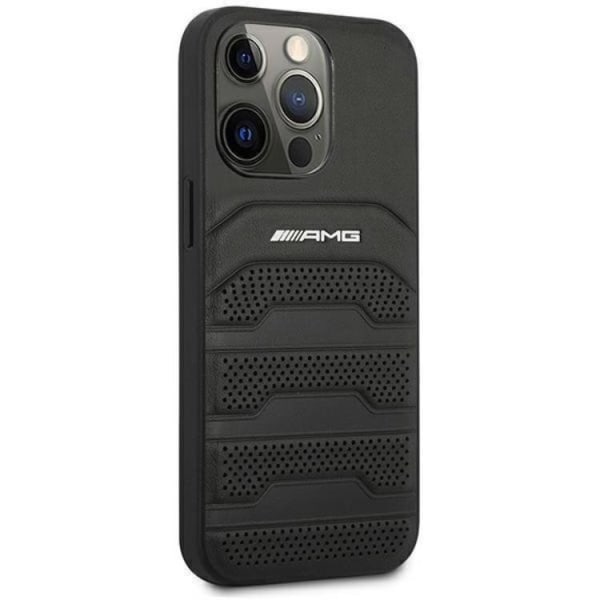 AMG iPhone 14 Pro Max Cover nahkainen kohokuvioidut linjat - musta