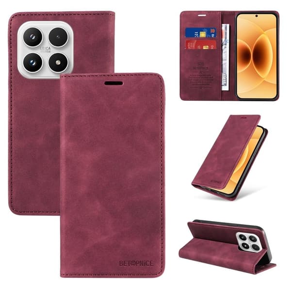 BETOPNICE Xiaomi 17 Plånboksfodral Konstläder - Röd