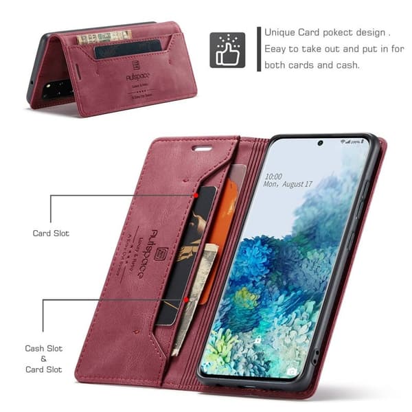 AUTSPACE A01 Plånboksfodral för Samsung Galaxy S20 Plus Konstläder - Röd