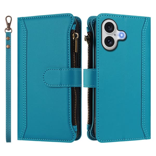 iPhone 17 Plånboksfodral Zipper Med Rem - Sjöblå Blå