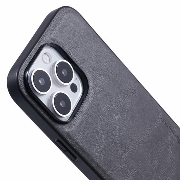 X-LEVEL Bojue-3 Mobilskal till iPhone 16 Pro Max i läder - Grå