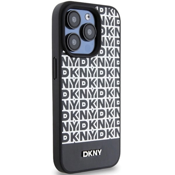 DKNY iPhone 15 Pro Max Mobilskal Magsafe Läder Printed Pattern Metal Logo