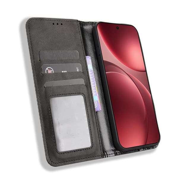 Oppo Find X9 Pro 5G Plånboksfodral Konstläder Retro Textur - Svart