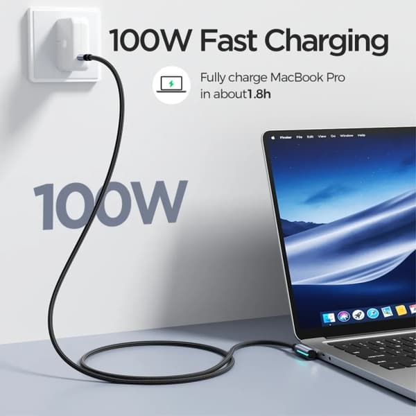 SiGN USB-C till USB-C Kabel 2m 100W Braided - Svart Svart