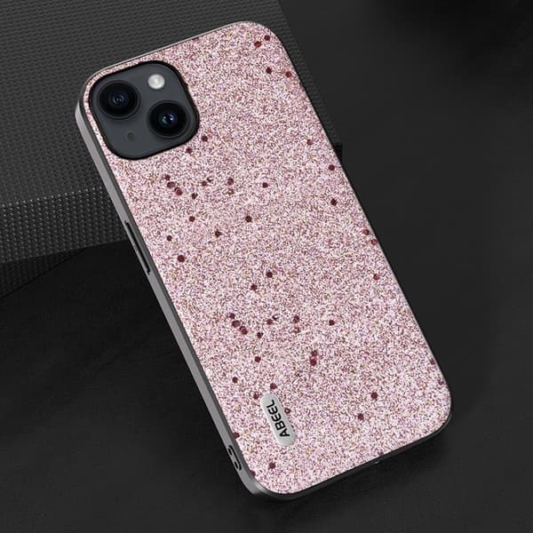 ABEEL Mobilskal till iPhone 15 Plus Glitter PU Läder TPU Slim Fit Rosa