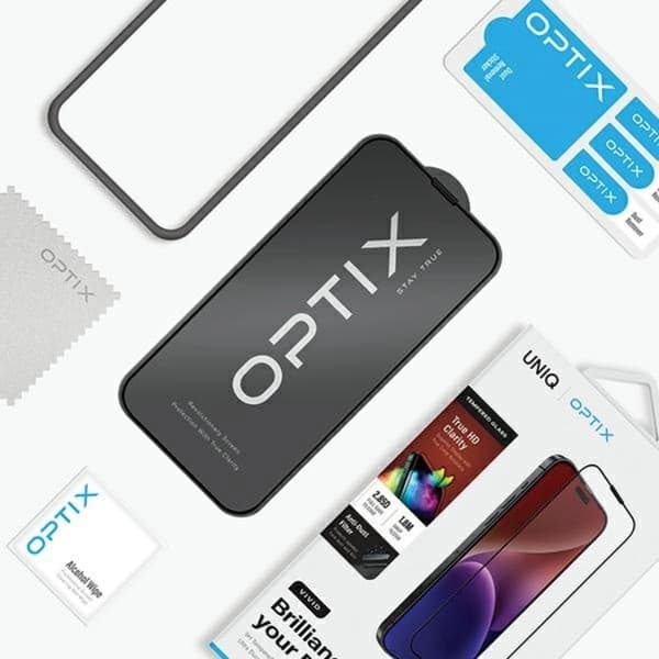 UNIQ iPhone 15 Pro Max Härdat Glas Skärmskydd Optix Vivid Svart