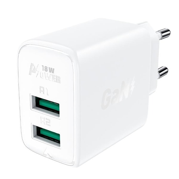 Acefast Väggladdare 2x USB 18W - Vit Vit