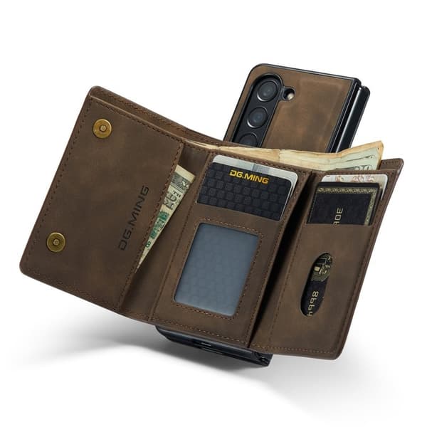 DG.MING Magnetiskt Avtagbart Plånboksfodral Samsung Galaxy Z Fold5 Brun