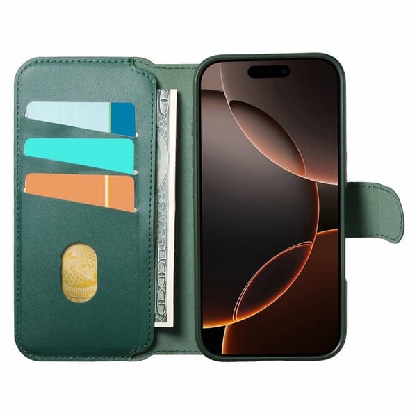 CASENEO iPhone 15 Plånboksfodral Magnetiskt RFID-skydd Konstläder - Grön