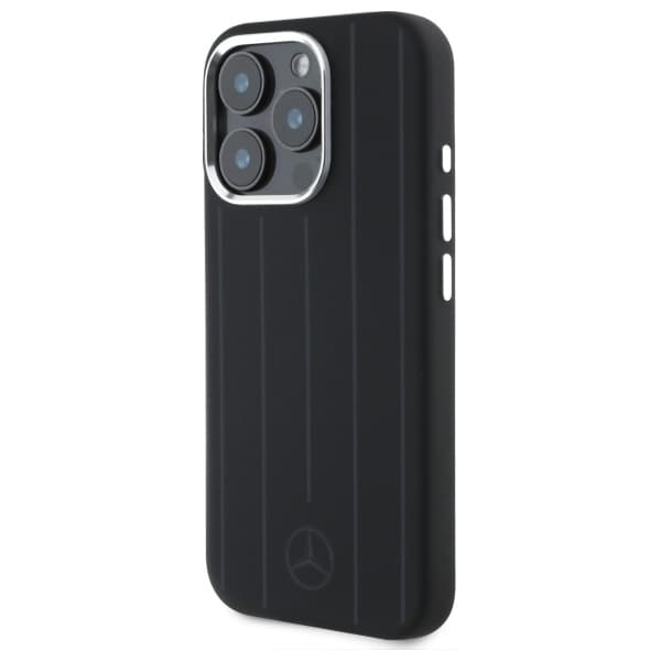 Mercedes telefontaske til iPhone 16 Pro MagSafe silikone lodrette striber - sort Black