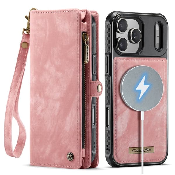 CASEME 008 iPhone 17 Pro Plånboksfodral Konstläder med - Rosa