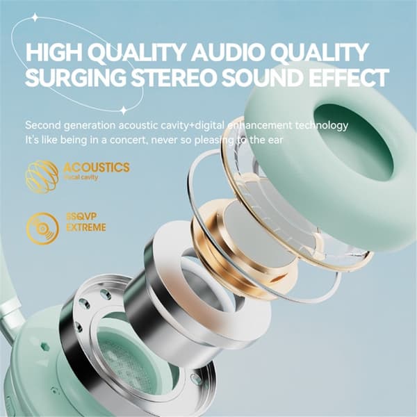 Over-Ear Trådlösa Hörlurar för Barn Bluetooth Cat RGB-ljus KE-30 - Beige Beige