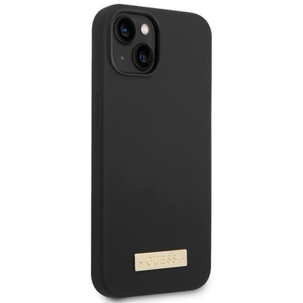 GUESS iPhone 14 Plus Kuori MagSafe Silikoni Logo Plate - Musta Black