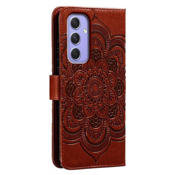 Samsung Galaxy S26 Plånboksfodral Konstläder Mandala Tryckt Design - Brun