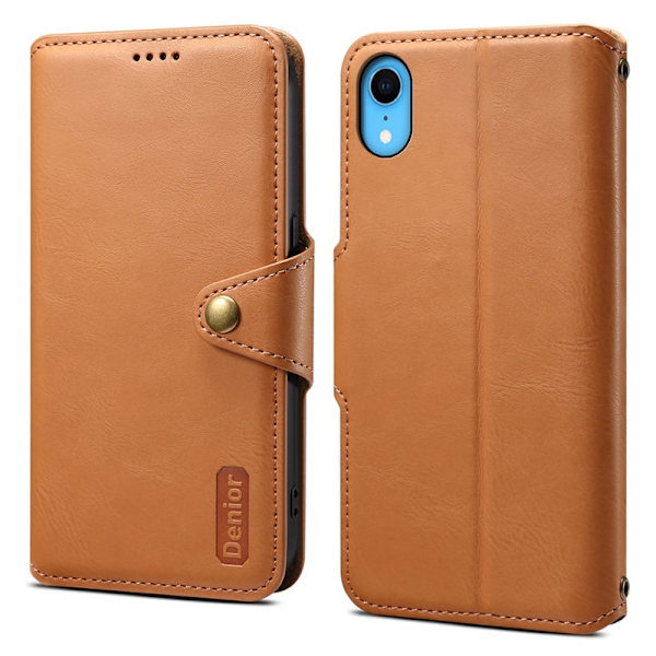 DENIOR iPhone XR Plånboksfodral Konstläder Skydd Khaki