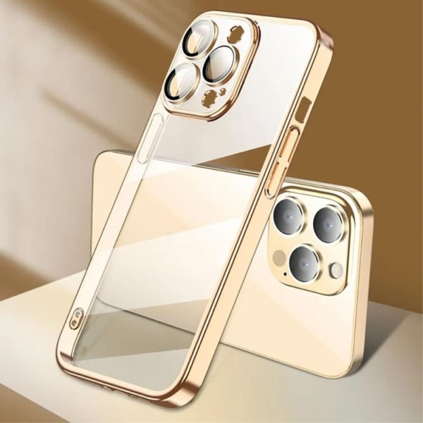 X-Level iPhone 15 Pro Max -mobiilisuojus linssisuojalla - kultaa