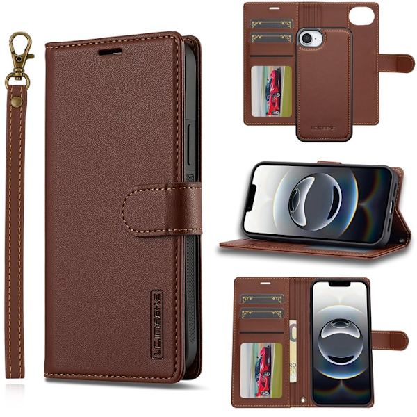 LC.IMEEKE L2 Series iPhone 16e Plånboksfodral Konstläder - Brun