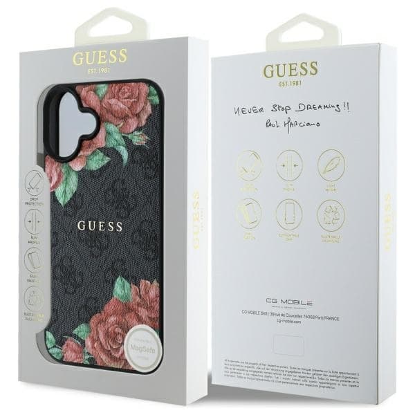 Guess telefonetui til iPhone 16 MagSafe 4G Blomsterprint - Sort Black
