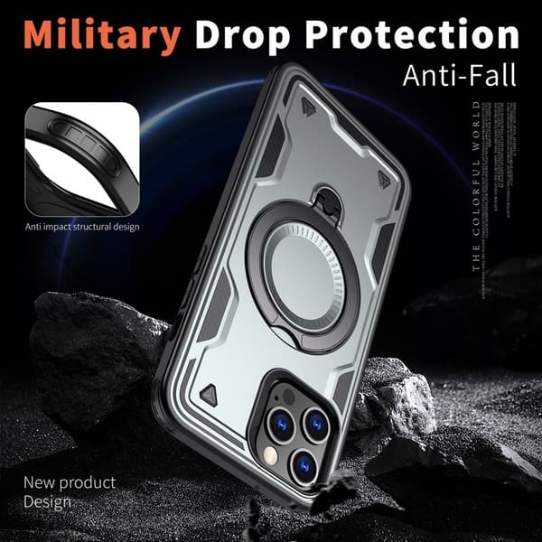 Mobilskal till iPhone 12 Pro Plast Militärskydd Kickstand - Grå