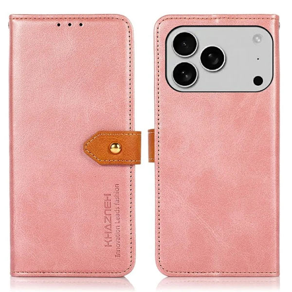 KHAZNEH iPhone 17 Pro Max Plånboksfodral Läder Stativ Roséguld
