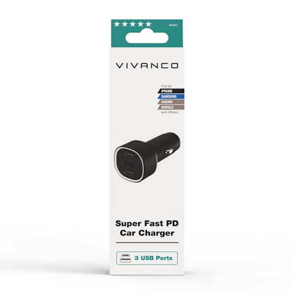 Vivanco Supersnabb 60W Billaddare 2xUSB-C 30W/1xUSB-A 18W