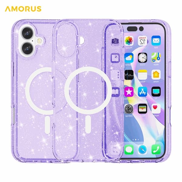 AMORUS Mobilskal till iPhone 17 Magsafe Glitter Powder PC + TPU - Lila Lila