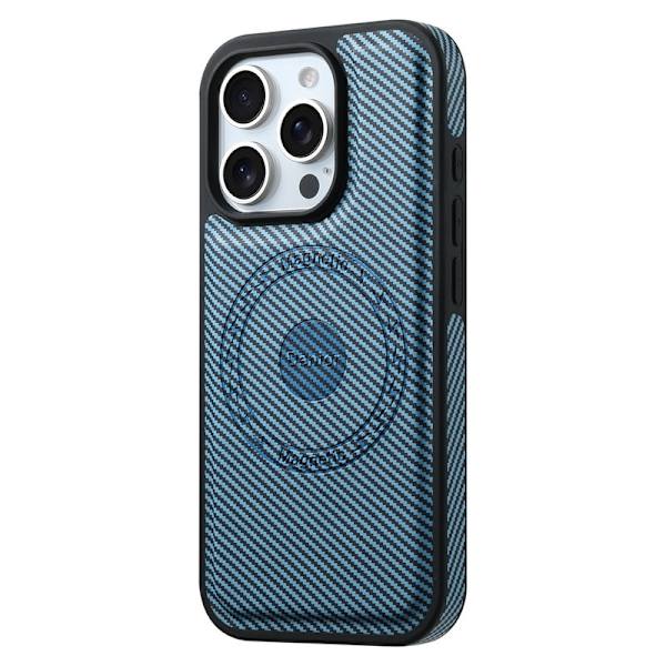 DENIOR Mobilskal till iPhone 16 Pro Max Äkta Läder Kolfiber Blå