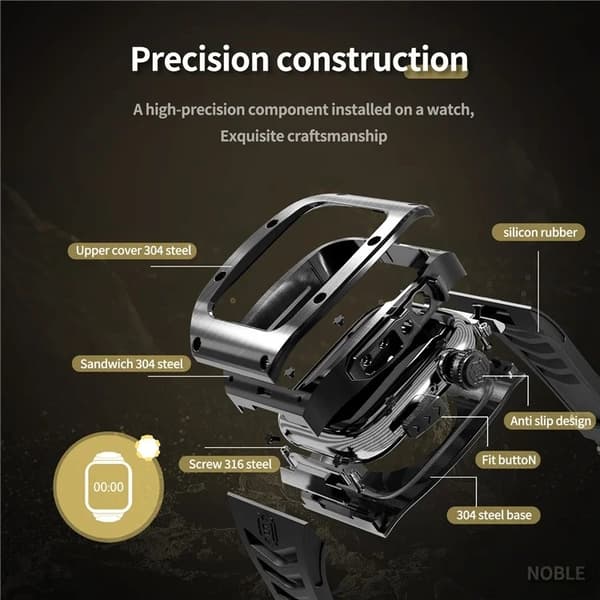 SHELLBOX Apple Watch 44mm SE Armband Silikon Metal - Svart