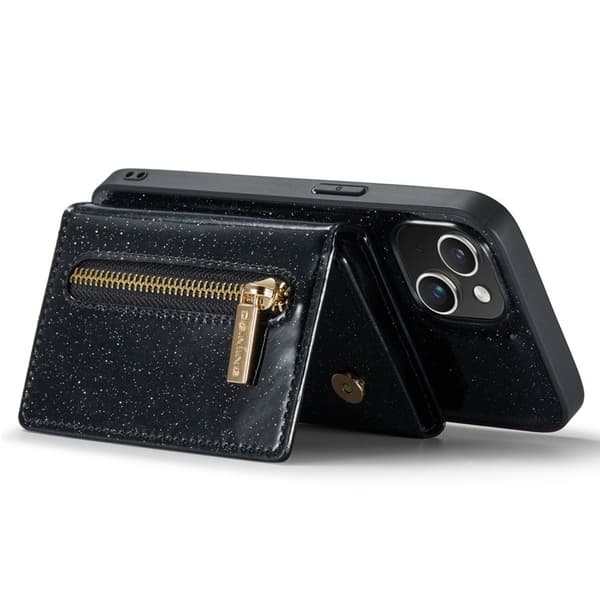 DG.MING M3 Series iPhone 15 Konstläder Plånboksfodral Magnetiskt Svart