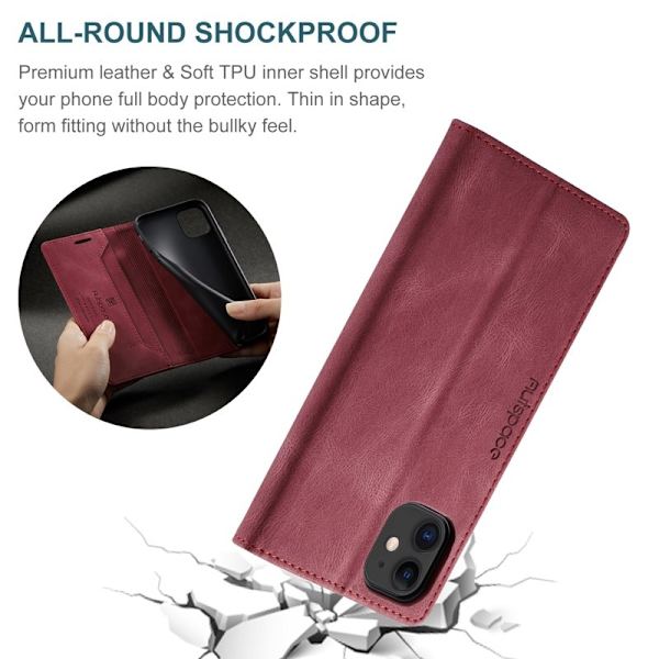 AUTSPACE A01 iPhone 11 Plånboksfodral Konstläder - Röd
