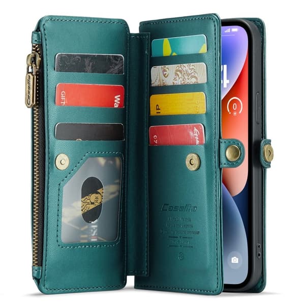 CASEME Plånboksfodral Konstläder för iPhone 14 Plus med kortfack - Grön