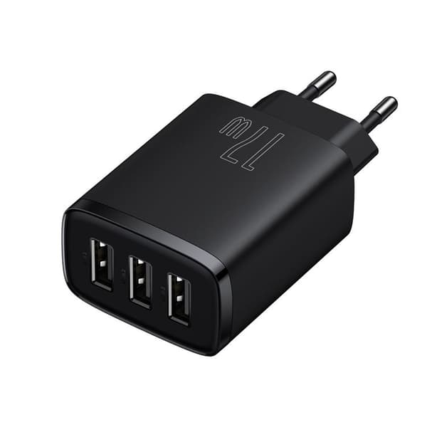 Baseus Kompakti seinälaturi 3x USB 17W - Musta Black