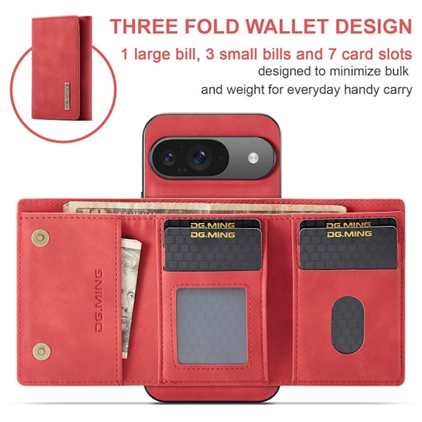 DG.MING Google Pixel 10 Pro/10 Plånboksfodral Detatchable M1 Röd