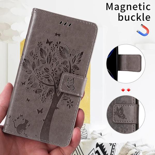 iPhone 17 Konstläder Plånboksfodral Tree Pattern - Grå Grå