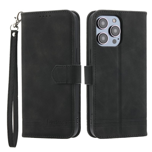 DIERFENG DF-03 iPhone 14 Pro Max Plånboksfodral Konstläder - Svart