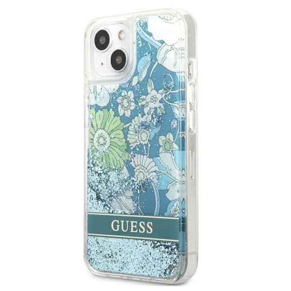 Guess iPhone 13 Kuori Flower Liquid Glitter - Vihreä Grön