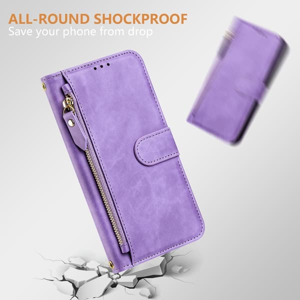 iPhone 17 Pro Plånboksfodral Zipper Pocket Läder - Lila Lila