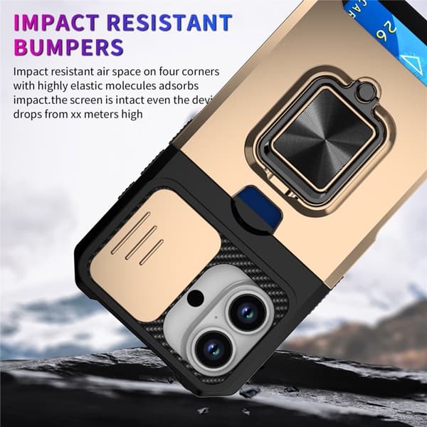 Mobilskal till iPhone 17 Slide Lens Lid med Kortfack - Guld Guld